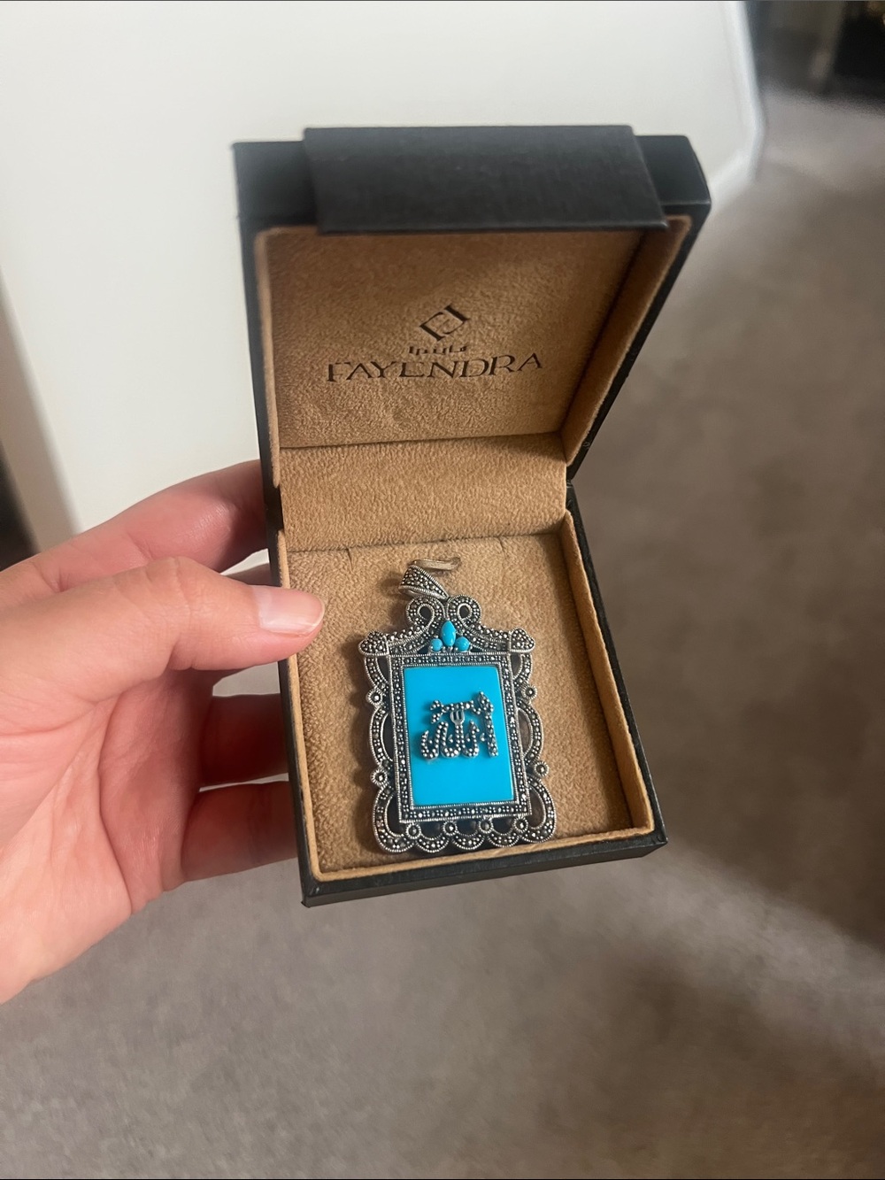 Fayendra Turquoise Rectangular Pendant Necklace